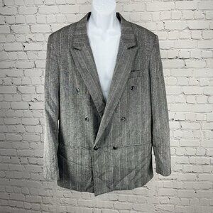 Officer Gentleman Grey Striped Buttoned Ventless Blazer Sports Coat Size XL